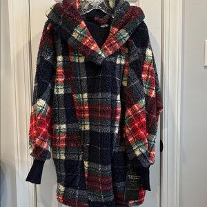 NWT Jill Martin Fleece Jacker Blue Red Yellow White Green Plaid XS/S